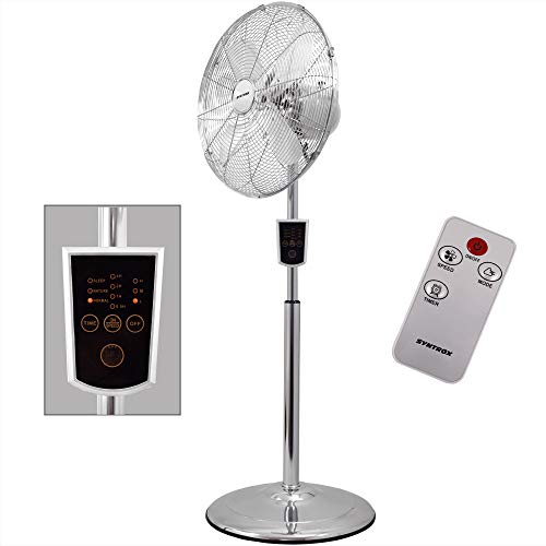 Syntrox Germany Retro Standventilator Ventilator mit Fernbedienung Chrom Timer Oszillation Axialventilator