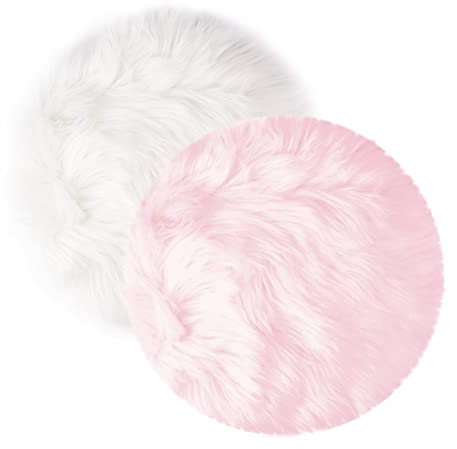 Qiodo 2Pack 12’’ Small Faux Fur Cushion Fluffy Plush Area Rug Photo Props