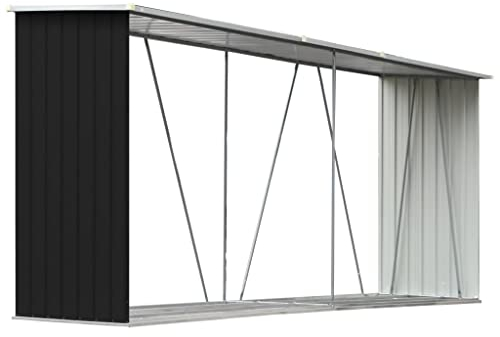 KOIECETA Brennholzlager Kaminholzunterstand Brennholzregal Brennholzunterstand Kaminholzständer Holzlager Verzinkter 330x84x152cm Stahl (Anthrazit)