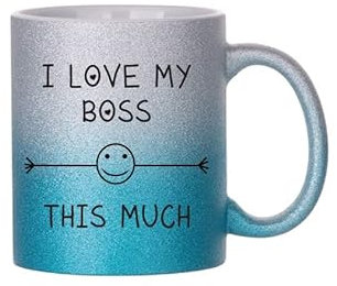 60 Second Makeover Limited I Love My Boss This Much Mug Blue Glitter Friend Colleague Office Employee Secret Santa Birthday Gift Christmas Novelty Humour Funny