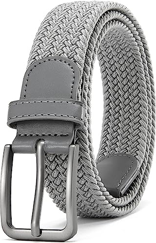 DOOPAI Braided Stretch Belt for Men, Elastic Woven Belt, casual Fabric Golf Belt, Grey Belt Tight Performed Stretch Design Width 1 3/8 for golf pants jeans, Gift Box