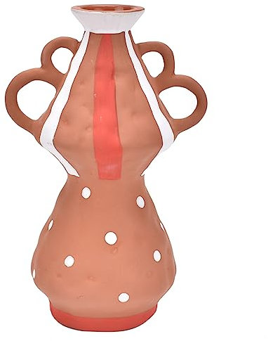 ROCKING GIFTS Jarrón de Cerámica con Asas, Anfora Florero Decorativo Barro Marrón, Tinaja Adorno Artesanal Étnico, 23 cm