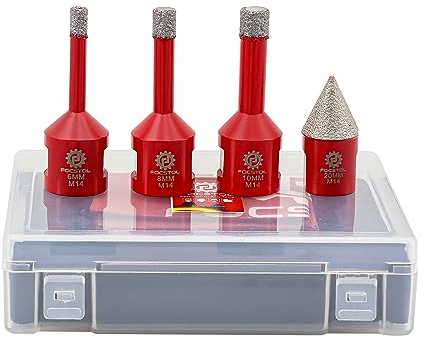 FOCSTOL Juego de Brocas Diamante - 4 piezas 6/8/10mm Fresa Diamante+20mm Brocas Chaflán Biselado para Porcelanico Cerámica Mármol Granito M14 Rosca