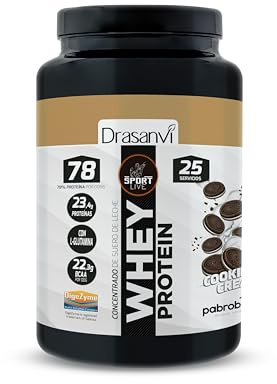 SPORT LIVE Concentré de protéines de lactosérum | Whey Protein en poudre avec L-Glutamine et L-Leucine | Aide à augmenter votre masse musculaire | Améliorez vos smoothies |Cookies&Crème | 750 GR