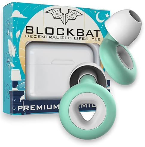 BLOCKBAT® Tapones para dormir sin ruido, Fabricados con silicona suave. Reutilizables, Incluye estuche para guardarlos. Tapones antironquidos, ear plugs (Azul/Blanco)