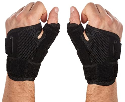 ADLEER 2 st tumme ferula kompatibel med både män och kvinnor händer - tummen handledsrem - ferula rizartros tumme - Quervain handledsrem - tendinit tumme - tumme skena (2PCS-svart)