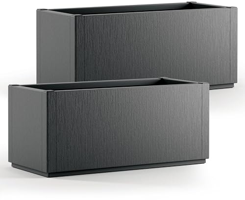 Casaria® 2X Blumenkasten 'Ethica' 80L 80x36x35cm Ablaufboden Kunststoff Winterfest Garten Pflanzkübel Übertopf Pflanzkasten Blumenkübel Anthrazit