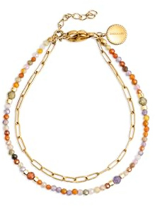 SINGULARU - Pulsera Double Crystal Summer - Pulseras en Acero con Acabado en Baño Oro de 18Kt - Pulsera con Detalles en Cristales de Colores - Largo de 21 cm - Joyas Para Mujer