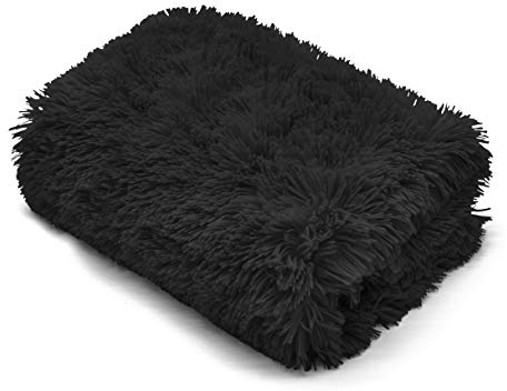 Cuddles Throws Hug & Snug Long Pile Fulffy Fur Fleece Blankets Super Soft Warm Cosy Couch Sofa Settee Bed Sherpa Fleece Throws Travel Multipurpose Large Blankets (Black, Double - 150x200cm)