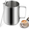 Jarra leche barista - Jarra leche - 304 Jarra acero inoxidable - 350ml - con escala graduada - incluye bolígrafo para latte art - ideal para preparar cappuccinos, lattes y espressos - plateado