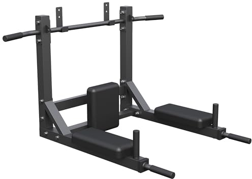 GORILLA SPORTS® Klimmzugstange - 4in1, Wandmontage, mit Boxsack-Halterung, Dip Station, Gepolsterte Griffe, bis 300 kg, Schwarz - Pull Up Bar, Reckstange für Zuhause, Fitness, Indoor