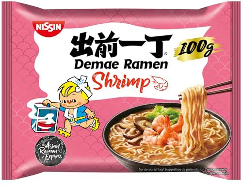 Nissin Demae Ramen Shrimp Flavour Instant Noodles 100g – Pack of 30 – Asian Style Ramen with Seafood Flavour – Quick and Easy Meal
