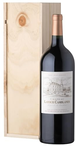 Coffret Cadeau Caisse Bois - MAGNUM Château Latour Camblanes Seigneurie de Camblanes - AOP Cadillac Côtes de Bordeaux - Vin Rouge - 1,5 L (Lot de 6)