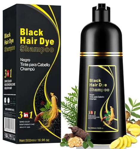 YUOLITA 3 in 1 Shampoing Colorant Noir, 500ML Shampooing Teinture Instantanée pour Cheveux,Naturelle Coloration Soin des cheveux Hair Dye Shampoo，Color Shampoo pour Femme Homme