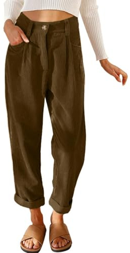 CheChury Sammetsbyxor Dam Dam Cigarettbyxor Vinter Elastisk Hög Midja Bekväma Lösa Byxor Raka Ben Snygga Haremsbyxor Palace med Fickor Casual Streetwear Höst, Solbränna, S
