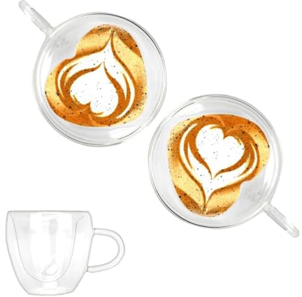 Umllpet 250 ml corazón doble pared latte macchiato vasos de vidrio de borosilicato tazas de café juego de vidrio de café vasos de té para capuchino, latte, té, helado, té helado, helado, leche, zumo