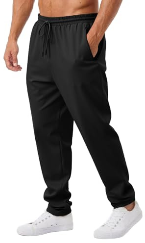 Runcati Pantalon de jogging pour homme - Coupe droite - Stretch - Couleur unie - Respirant - Pantalon de sport - Gym - Fitness - Taille élastique - Avec poche zippée