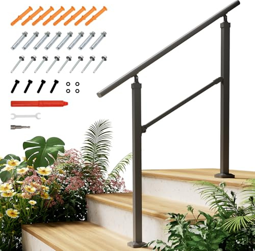 INMOZATA 3 Steps Handrails for Outdoor Steps, Adjustable Grab Rails | Adjustable Outdoor Handrails for Stairs, Outdoor Grab Rails for Elderly Outside Steps Garden Exterior Hand Rails