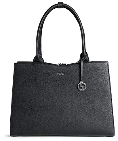 Socha Laptoptasche Damen/Businesstasche Frauen/Aktentasche mit Tragegurt - Elegant - Extra leichte Synthetik - Straight Line Black - 15.6 Zoll Schwarz