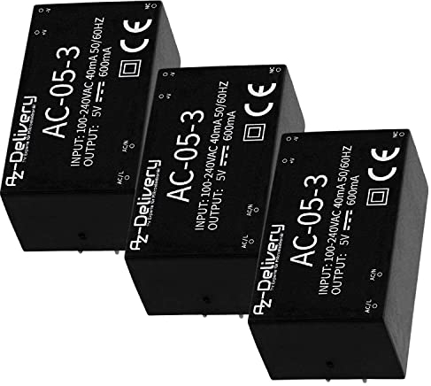 AZDelivery 3 x 220V a 5V Mini Modulo Fuente de alimentacion Compatible con Raspberry Pi con E-Book Incluido!