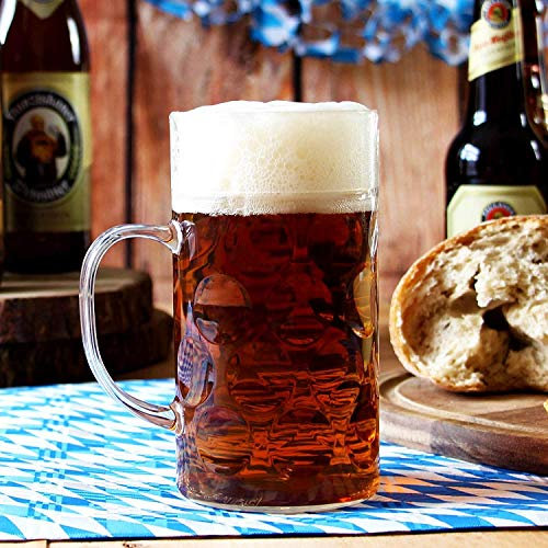 bar@drinkstuff Plastic Beer Stein – CE-Lined 1 Pint (568 ml) German-Style Handled Tankard, Rigid Polystyrene, Dimpled Finish – Traditional Festival & Pub Draught Service