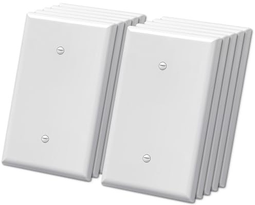 BESTTEN 10 Pack 1-Gang Oversized Blank Wall Plate, Unbreakable Polycarbonate Receptacle Outlet Cover, Gloss Finish, White, ETL Listed