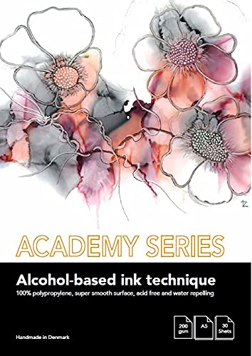 PLAY-CUT Academy Series Alcohol Ink Pad Din A5 Papier (Weiß) | 30 Bogen Malblock A5 für Alkohol Tinte 200g/m2 | Synthetisches Wasserfestes Papier für Acrylfarben Alkoholtinte Aquarell Farben