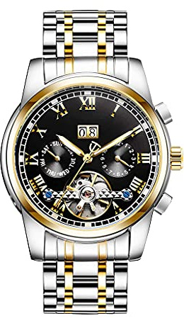 DSJMUY Herrklockor mode automatisk mekanisk klocka tourbillon armband i rostfritt stål lysande sportarmbandsur för man – safirglas armbandsur