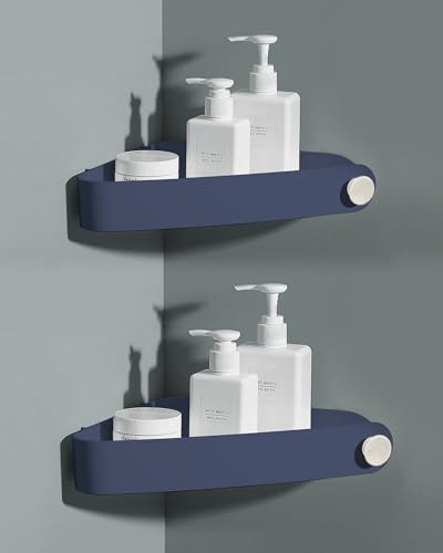 2 Pezzi Mensola Angolare Doccia Mensole Bagno - Non Necessita di Trapano, Rimovibile - Può Contenere Sapone, Shampoo e Detergente Per il Viso - Mensole Bagno Autoadesiva con 6 adesivi, Blu Navy