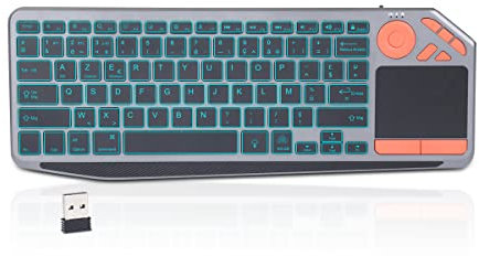 KOOCHUWAH Tastiera Senza Fili Retroilluminata Multi-Dispositivi Con Touchpad - Bluetooth e USB 2.4GHz Per Smartphone, Tablet, PC, TV - AZERTY