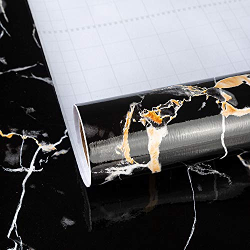TOTIO Papier peint autocollant en marbre noir - 80 cm x 4 m - Film adhésif granit extra large - Étanche - Pour meubles, table - Papier de contact - Autocollant mural en vinyle pour bureau, magasin,