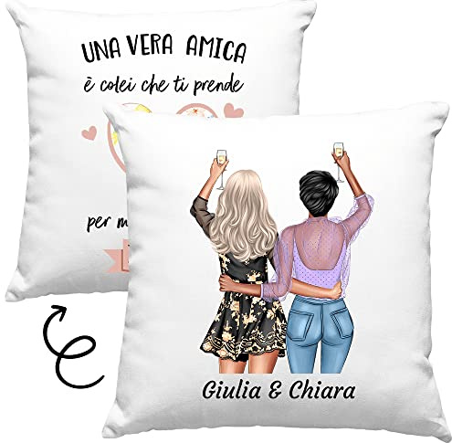 Vulfire Amica Cuscino Regalo donna compleanno originale Nome, Capelli, Abito e altro da Personalizzare Idee Regali per lei per Natale - con Imbottitura (40_x_40 cm, Bianco)