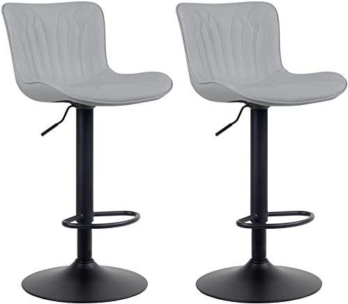 CLP 2er Set Barhocker Linus - Höhenverstellbare Barstühle - 360° Drehstühle Mit Rückenlehne Für Küche Und Bistro, Farbe:grau, Material:Kunstleder