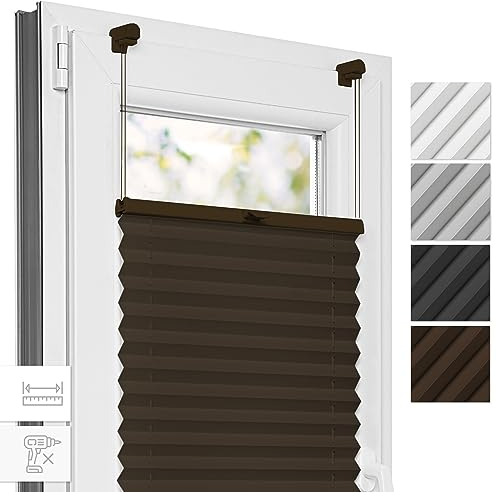 Estika Plissee, Bruchfeste Klemmhalter - Braun - 90 cm x 150 cm - Plissee ohne Bohren, Plissee klemmfix, Rollos für Fenster ohne Bohren, Jalousien Fenster für innen, Raffrollo