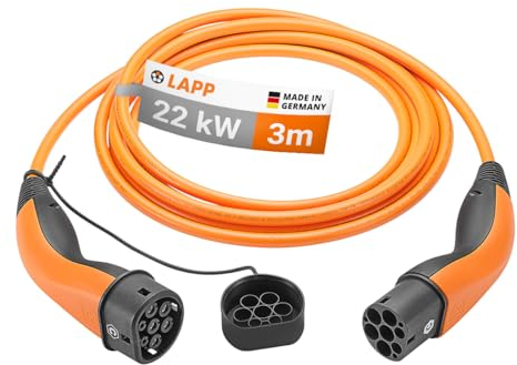 LAPP MOBILITY Cable Recharge Voiture Électrique 3m Type 2-22kW, 32A, Mode 3 - Câble de Recharge Type 2, Chargeur de véhicule électrique, Résistant à l'eau IP55, Fabriqué en Allemagne - 3m Orange