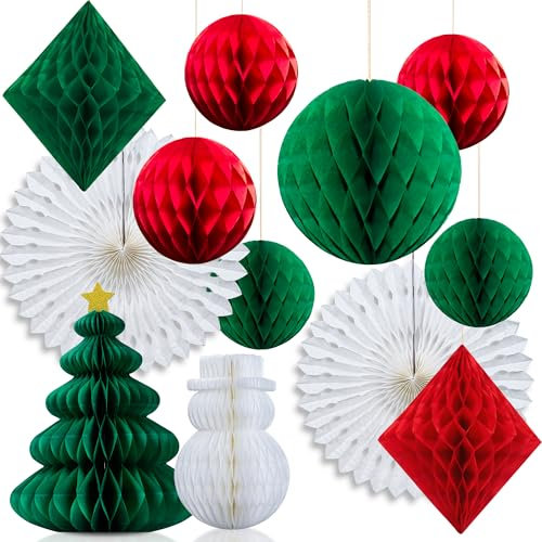 Syoulin Décoration de Noël Intérieure, XXL 12 Pièces, Décorations de Noël 3D nid d'abeille, Originales et Réutilisables