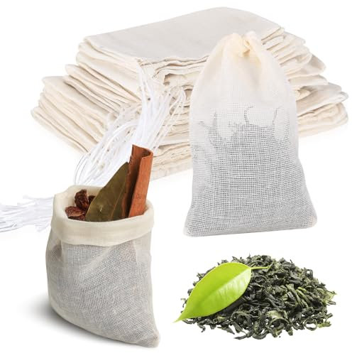 Tenbrachian 35 Pcs Cotton Muslin Bags for Cooking, Reusable Mesh Bags with Drawstring, Spice Bags Herb Bags for Cooking Reusable Tea Bags for Loose Tea Filter Bags, Bouquet Garni Bags(4 Sizes)
