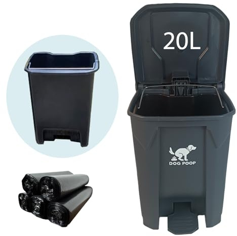 AkoSlale Large Dog Poop Trash Can Outdoor 20L / 5.3 Gallon - Waterproof Pet Waste Station with Foot Pedal, Removable Inner Bucket & 100 Bags for Backyard Garden Odor Control