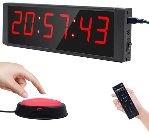 Ousmile Gym Timer, Reloj de Pared Digital 12/24H con Botón de Inicio/Parada, Temporizador Digital con Mando a Distancia, Cronometros Deportivos y Temporizador de Intervalos para Fitness, Home, Gym