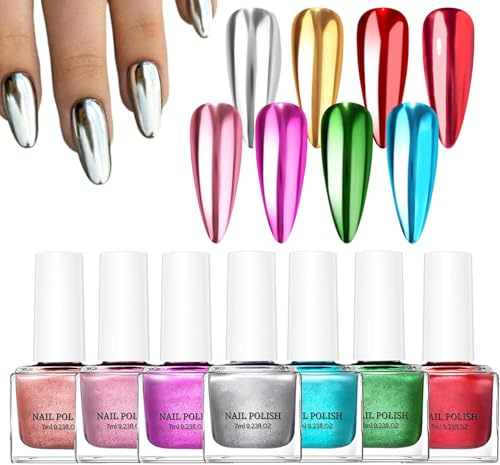 Spegel Nagellack Snabbtorkande, Långvarigt Manikyrkonstdesignset 8-delars | Snabbt Lufttorkande Gel Nagellack Med Spegeleffekt För Användning Hemma, , Bröllop, Och Högtider