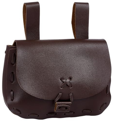 CALFOVERA Pochette de Ceinture Vintage en Cuir PU Sac Banane Médiéval Tardif Portable Marron Foncé Fait à la Main Sac Latéral Renaissance pour Femmes Accessoires de Costume SCA Renaissance LARP