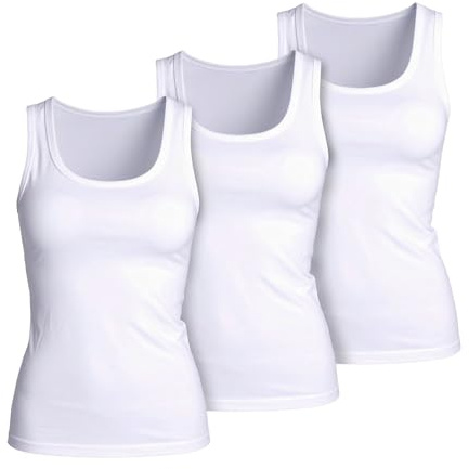 STEXFIT Set 3 Canottiere Donna Cotone Spalla Larga Bianche, Canotte Morbide, Traspiranti e Resistenti Ideali in Ogni Stagione - Made in Italy - S