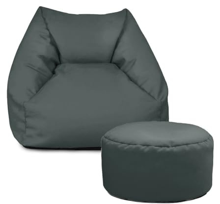 rucomfy Beanbags Snuggle Bean Bag Chair - Kids Armchair Beanbag Seat with Filling Included - Childrens Bedroom Furniture for Boys and Girls - 50 x 46 x 48cm (Slate Grey, With Footstool)