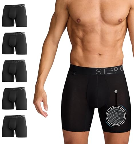STEP ONE Mens Mesh Underwear Boxer Briefs, 1 Pair, Super Breathable Boxers for Men, Moisture Wicking, 3D Pouch + Anti-Chafe Bamboo Underwear for Men
