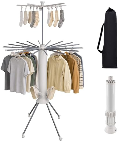 Relaxdays Stendibiancheria Pieghevole con Borsa, Ombrello, Acciaio Inox e Plastica, 180x112 cm, Bianco/Grigio