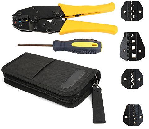 NUZAMAS Terminales aislados con electricidad Férulas Crimpadora Crimper Cable Crimping Tool Kit Terminal de alambre Plier Screwdriver with Carry Bag Set 5 Puntas intercambiables muere de 0.5mm a 35mm²