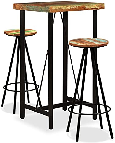 vidaXL Set Muebles de Bar 3 Piezas Madera Reciclada Mesa Mesilla Silla Bistró