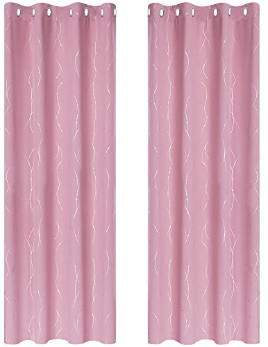 Deconovo Dot Line Patterned Sliver Foil CurtainsEnergy Saving Blackout Curtains Thermal Insulated Curtains for Darkening Room 55 x 114 Inch Pink Two Panels