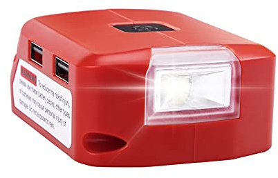 Battery Adapter for Milwaukee 18V Battery, YEX-BUR Battery Charger with DC Port & LED Work Light & Dual USB, Power Source for M18