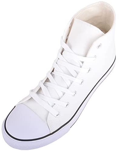 ABSOLUTE FOOTWEAR Mens Lace Up High Top Canvas Summer Trainers Pumps, White, UK 9 / EU 43